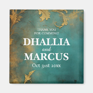 Goth Floral Teal And Gold Magnet