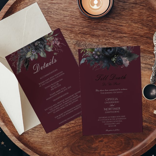 Goth Floral Till Death Formal Wedding Details And Invitation (Creator Uploaded)