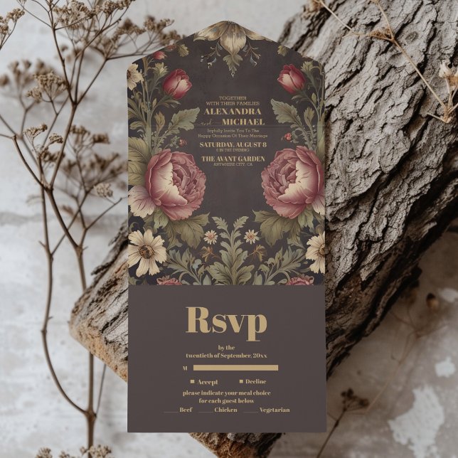 Goth Floral Victorian Wedding All In One Invitation (Creator Uploaded)