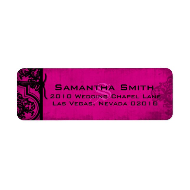 Goth Fuchsia Black Damask Wedding Labels (Front)