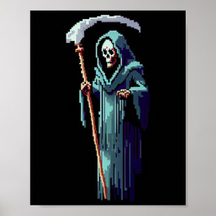 Goth Gamer 8 Bit Pixel Art Video Game Grim Reaper  Poster