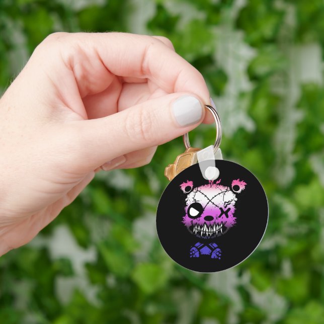 Goth Genderfluid Pride Flag Coloured Bear Key Ring (Hand)
