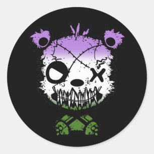 Goth Genderqueer Pride Flag Coloured Bear Classic Round Sticker