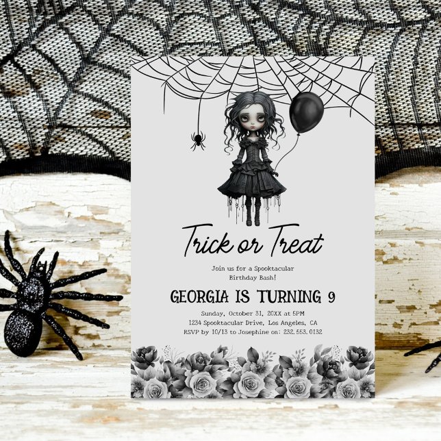 Goth Girl Halloween Birthday Invitation (Creator Uploaded)
