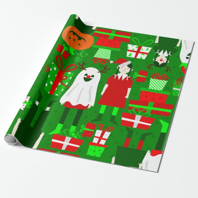 goth girl halloween christmas ghost  wrapping paper (Unrolled)