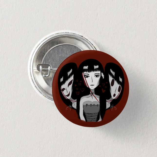 Goth Girl & Her Multiple Personalities  3 Cm Round Badge (Front & Back)
