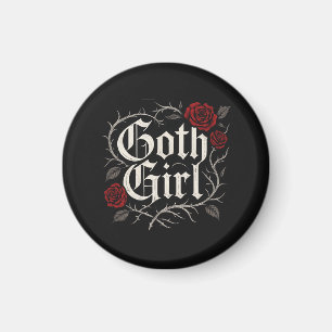 Goth Girl Red Rose Thorns Typography Floral Gothic Magnet