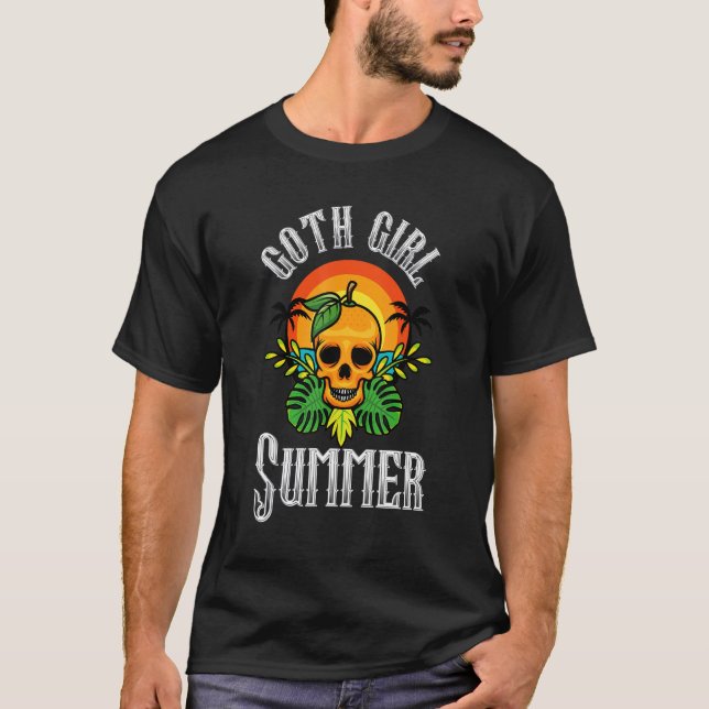 Goth Girl Summer Aesthetic Gothic Orange Skull Dar T-Shirt (Front)