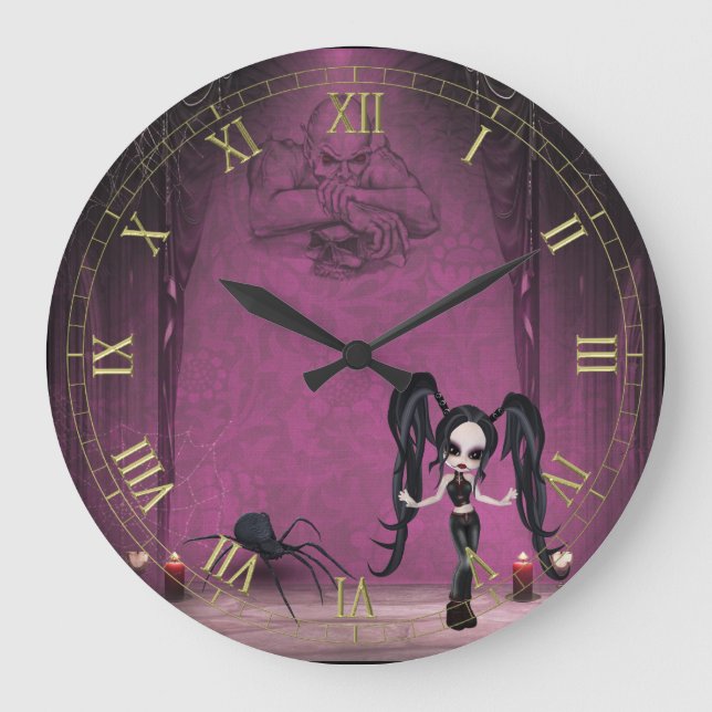 Goth Girl with Spider Wall Clock (Front)