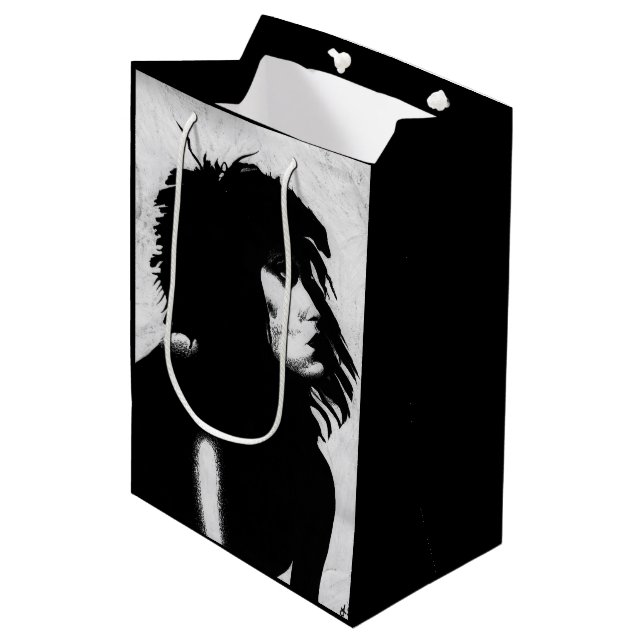 Goth Goddess Portrait Original Art Black White Medium Gift Bag (Front Angled)