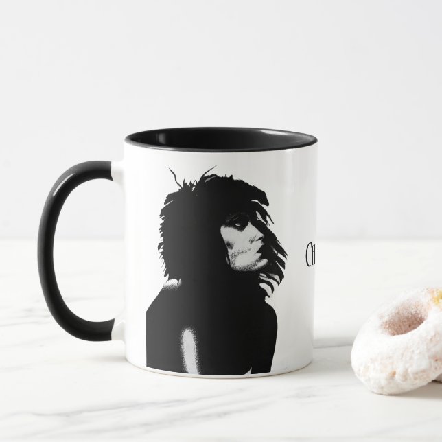 Goth Goddess Portrait Original Art Black White Mug (With Donut)