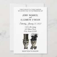 Goth Gothic Bride Groom Skulls Wedding Invitation