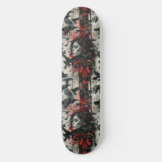 Goth Gothic Girl and Ravens Macabre Skateboard (Front)