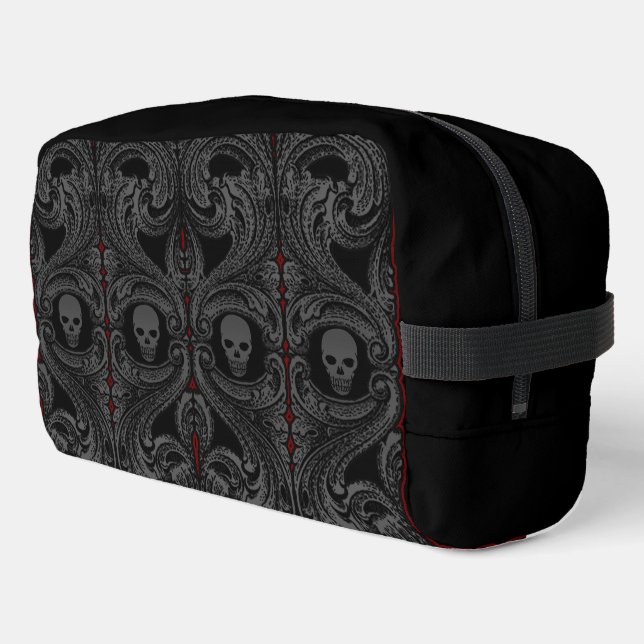 Goth Grey Ornament with Skull  Dopp Kit (Left Corner)