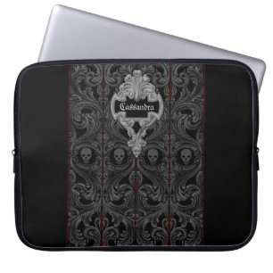Goth Grey Ornament with Skull Personalised Laptop Sleeve