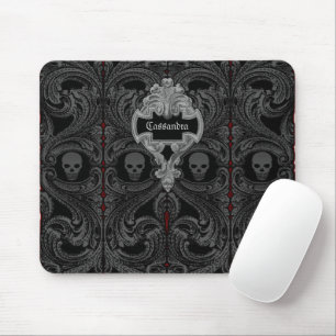 Goth Grey Ornament with Skull Personalised Mouse Pad