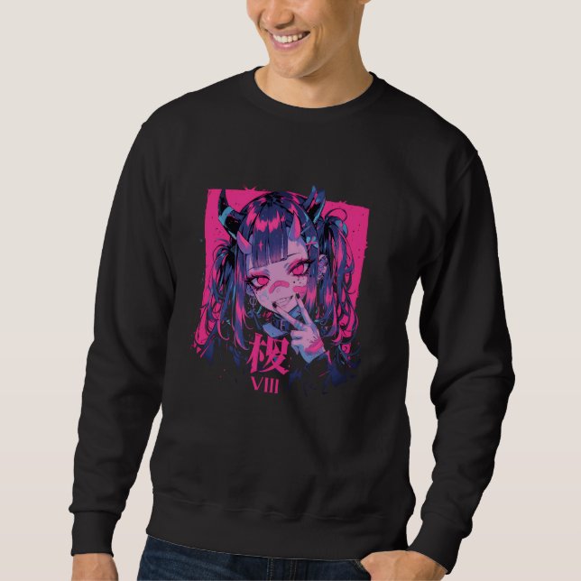 Goth Grunge Demon Anime Girl Waifu Horror Alt Aest Sweatshirt (Front)