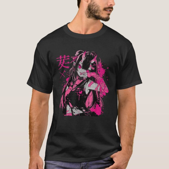 Goth Grunge Demon Anime Girl Waifu Horror Alt Aest T-Shirt (Front)