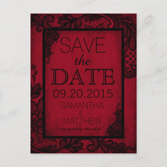 Goth Grunge Lace Save the Date Announcement Postcard (Front)