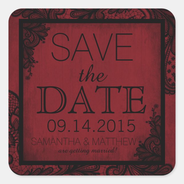 Goth Grunge Lace Save the Date Label (Front)