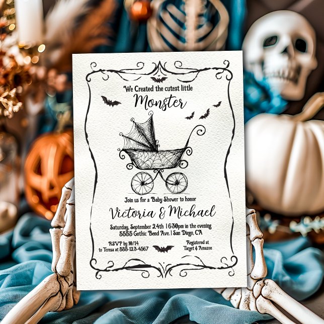Goth Halloween Carriage Baby Shower Invitation (Creator Uploaded)