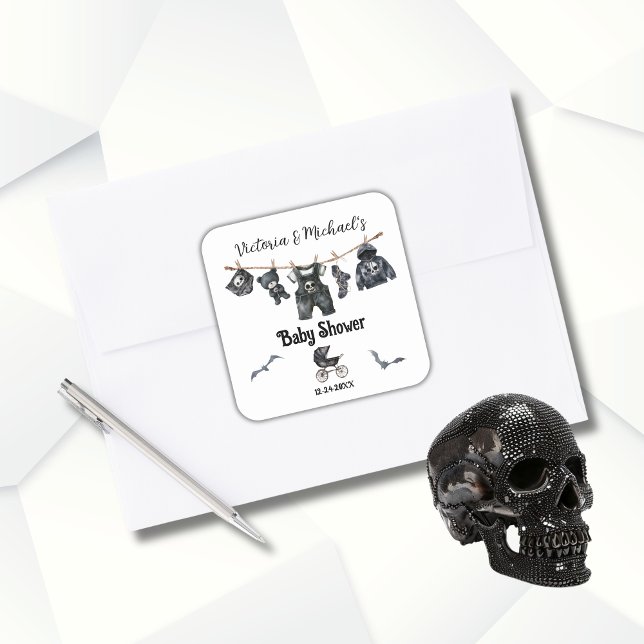 Goth Halloween Clothesline Baby Shower Square Sticker (Creator Uploaded)