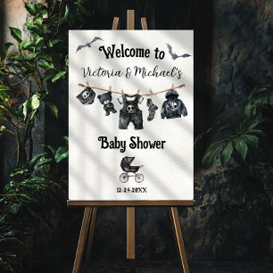 Goth Halloween Clothesline Baby Shower Welcome Poster
