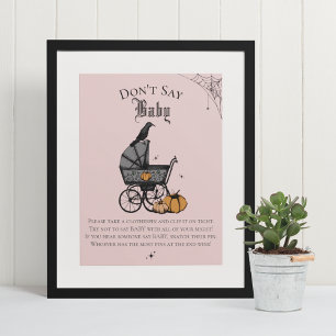 Goth Halloween Don't Say Baby Pink Shower Game Poster