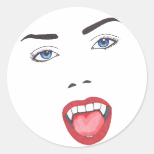 Goth Halloween Fangs Vampire Woman Face Classic Round Sticker