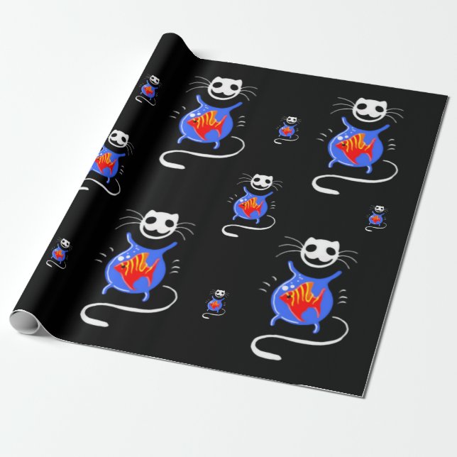 Goth Halloween Funny Cat Gift Wrap on a Roll (Unrolled)