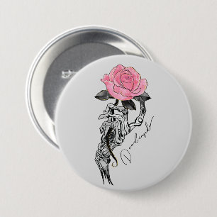 Goth Hand Skeleton With Pink Rose   Dead Inside 7.5 Cm Round Badge