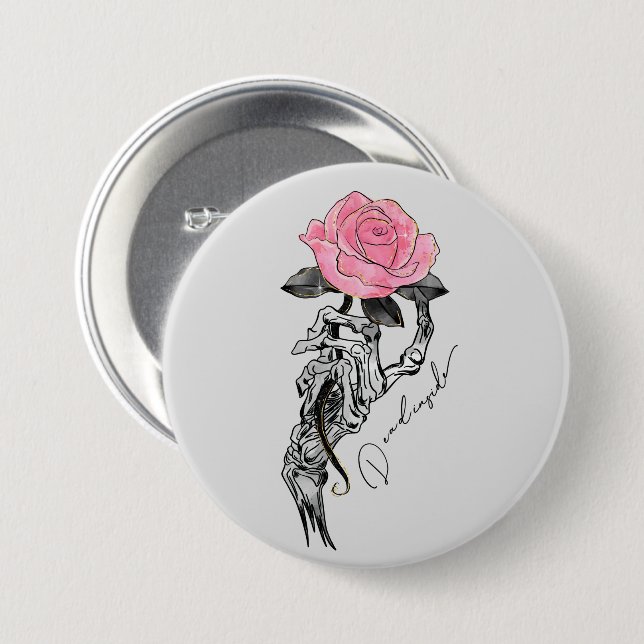Goth Hand Skeleton With Pink Rose | Dead Inside 7.5 Cm Round Badge (Front & Back)