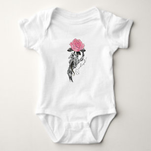 Goth Hand Skeleton With Pink Rose   Dead Inside Baby Bodysuit