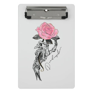 Goth Hand Skeleton With Pink Rose Dead Inside Mini Clipboard
