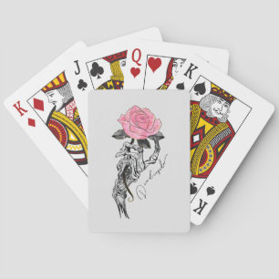 Goth Hand Skeleton With Pink Rose Dead Inside Playing Cards