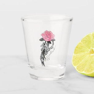 Goth Hand Skeleton With Pink Rose Dead Inside Shot Glass
