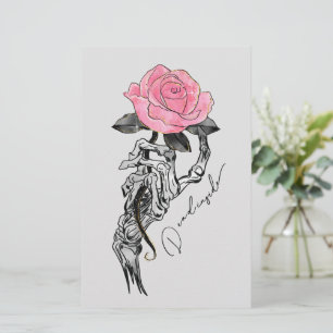 Goth Hand Skeleton With Pink Rose Dead Inside Stationery