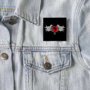 Goth Heart with Angel Wings 15 Cm Square Badge