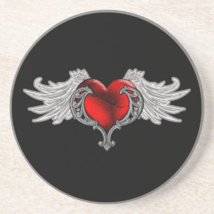 Goth Heart with Angel Wings Coaster