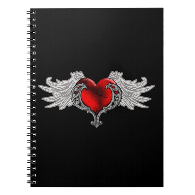 Goth Heart with Angel Wings Notebook (Front)