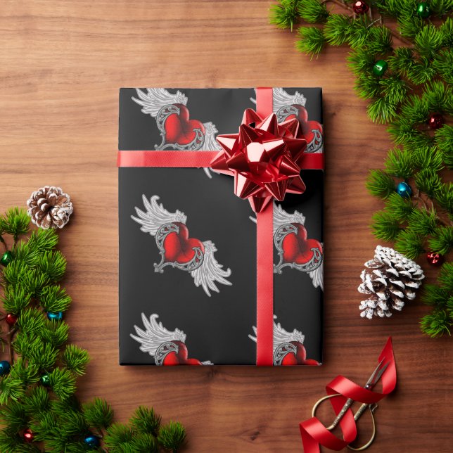 Goth Heart with Angel Wings Wrapping Paper (Holiday Gift)