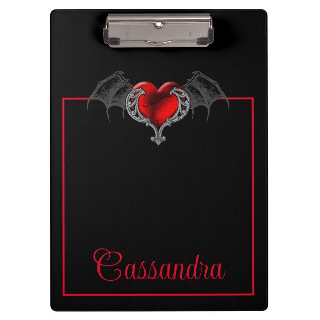 Goth Heart with Bat Wings Personalised  Clipboard (Front)