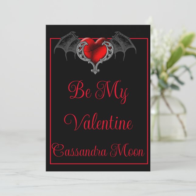 Goth Heart with Bat Wings Personalised Holiday Card (Standing Front)