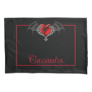 Goth Heart with Bat Wings Personalised Pillowcase