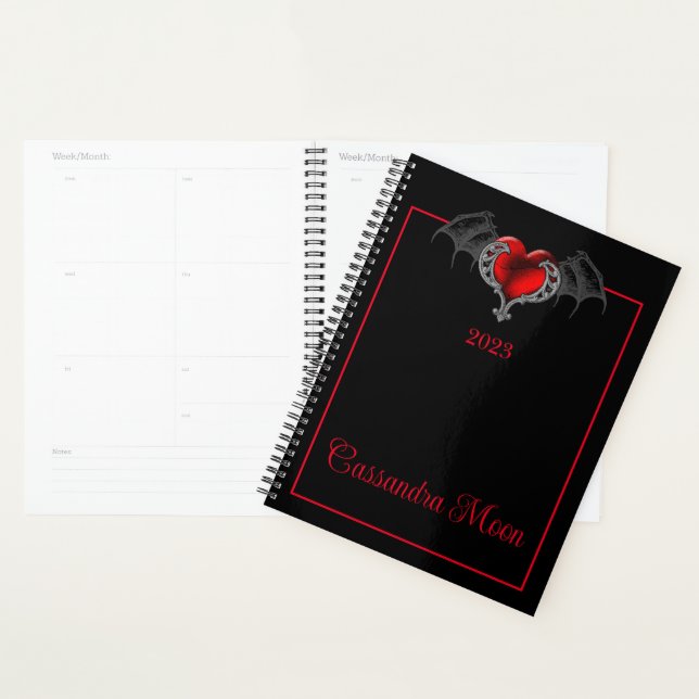 Goth Heart with Bat Wings Personalised Planner (Display)