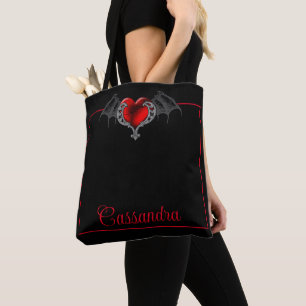 Goth Heart with Bat Wings Personalised Tote Bag
