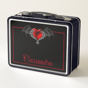 Goth Heart with Bat Wings Personalized  Metal Lunch Box