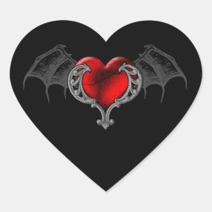 Goth Heart with Bat Wings Sticker