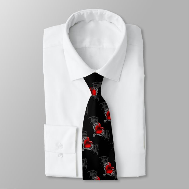Goth Heart with Bat Wings Tie (Tied)