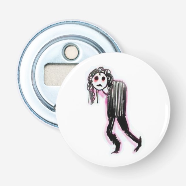 Goth Illustration Button Bottle Opener (Front)